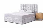 CALISMA Designer Gio Divan Bed with Headboard, Silver Crush Velvet, Spring Mattress (silver crush, 3ft single)
