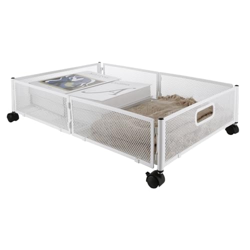 ZOFUN Cassetti portaoggetti sotto il letto su ruote, 423 x 626 mm, organizer per scarpe con istruzioni (lingua italiana non garantita), in ferro inox bianco con ruote, per riporre vestiti, scarpe,