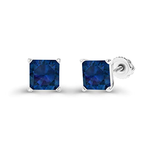 14K Gold Plated 925 Sterling Silver Hypoallergenic 6mm Square Princess Cut Genuine Birthstone Solitaire Screwback Stud Earrings2