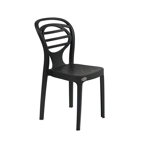 Image of Oaknest Supreme Oak Armless Plastic Dining Chair | Compact & Ergonomic Design for Home, Living Room, Balcony & Outdoor Seating | Color : Black, Set of 2