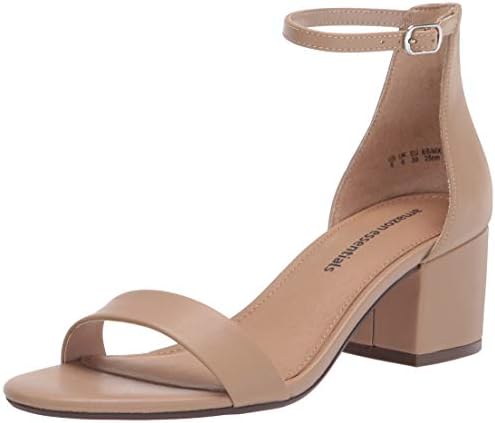 Amazon Essentials Women's Two Strap Heeled Sandal, Beige, Faux Leather, 8