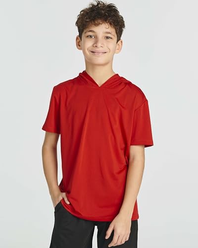 Real Essentials 3 Pack: Boys Dry-Fit Youth Teen Active Athletic Short Sleeve Workout Hoodie - Hooded Pullover Shirts2