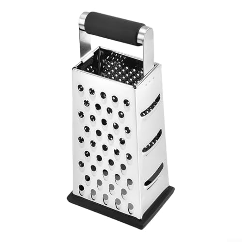 Rallador de acero inoxidable de 4 lados con asa, cepilladora de verduras y trituradora de queso para cocina, construcción resistente a la corrosión (3 agujeros)