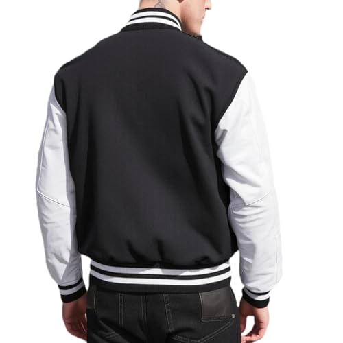 Image of Men's Varsity Jacket Faux Leather Sleeve Wool Blend Letterman Jacket - High School Baseball Bomber Jackets for Men