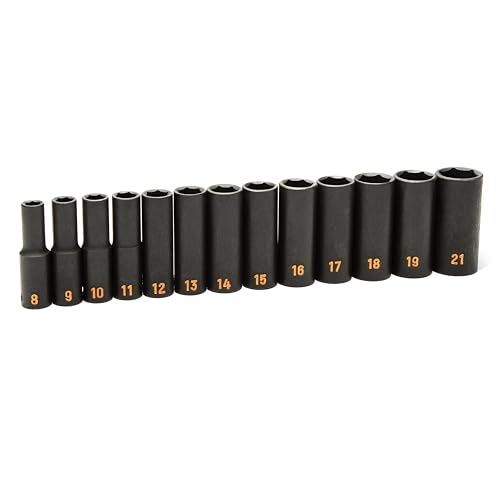 Image of GEARWRENCH 13 Piece 3 /8 inch Drive 6 Point Metric Hi-Viz Deep Impact Socket Set | 84914H