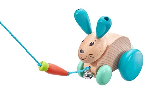 Selecta 62100 Henny Hoppel, Nachzieh-Hase, Schiebe-und Nachziehspielzeug aus Holz, 13 cm