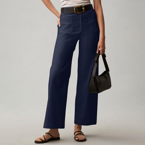 Pull-On Chino Pants Women Casual Business Cropped Work Pants High Waisted Casual Straight Leg Ankle Pants w/Pockets2