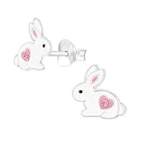 925 Sterling Silver Pink Crystal Bunny Rabbit Stud Earrings for Women & Girls – Lightweight Hollow-Back Animal Jewellery with Gift Box