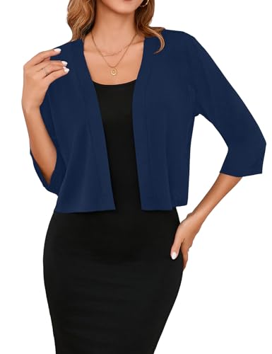 Image of Iandroiy Women's 3 /4 Sleeve Shrugs Lightweight Open Front Cropped Cardigan for Women