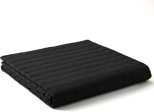 YnM Cotton King Size Weighted Blanket for Adults (88x104 Inches, 15 Pounds, Black), Smallest Compartments with Cooling Glass Beads,Heavy Blanket for Two Persons of 70~140lbs on Queen or King Bed