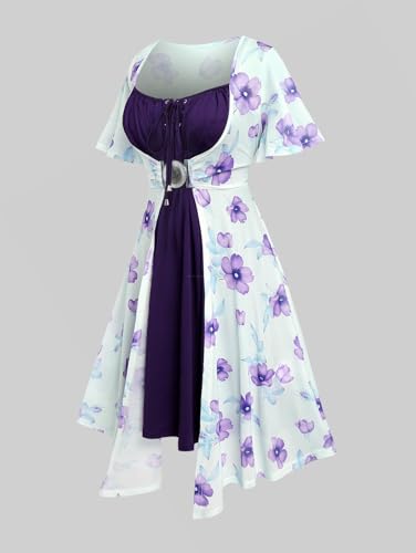 Image of ROSE GAL Rosegal Plus Size Women Sundress Set Flutter Sleeves Floral Dress and Lace-up Cami Dress