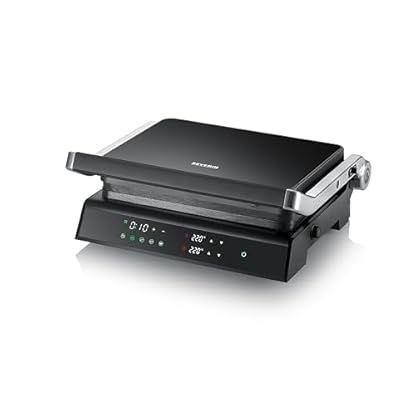 SEVERIN SEVINI Comfort für Fleisch, Fisch & Gemüse, digitaler Sandwich-Maker für fettfreies Grillen mit 5 Auto-Programmen, keramikbeschichtet, Indoor-Grill bis 230°C Hitze, 1.800 W, schwarz, KG 2399
