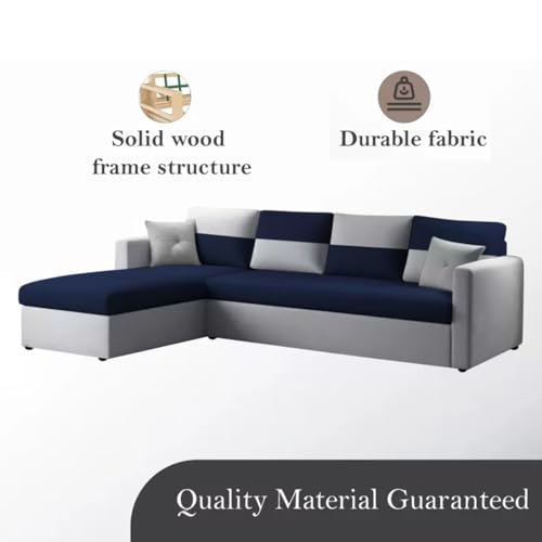 Image of FURNY Arno 5 Seater Fabric LHS L Shape Sofa Set (Light Grey-Blue)