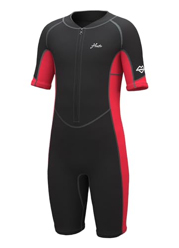 Hevto Kids Wetsuit Shorty Boys Girls Youth 2mm Neoprene Short Wet Suit in Cold Water for Swimming Snorkeling Surfing Diving (K1S-Red, 7)