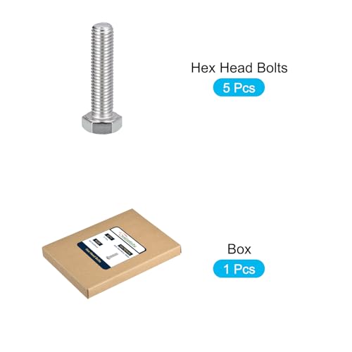 Image of METALLIXITY Hex Bolts (M12-1.75x50mm) 5Pcs, 304 Stainless Steel Coarse Fully Threaded Hex Head Screw Bolt Machine Screws - for Furniture Repair, Silver