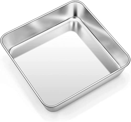 ZNZNANG Square Baking Cake Pan,Stainless Steel Baking Cake Pan,Toaster Oven Pan,Barbeque Grill Pan,Deep Edge, With a sturdy all-in-one construction, Dishwasher Safe. (9INCH)