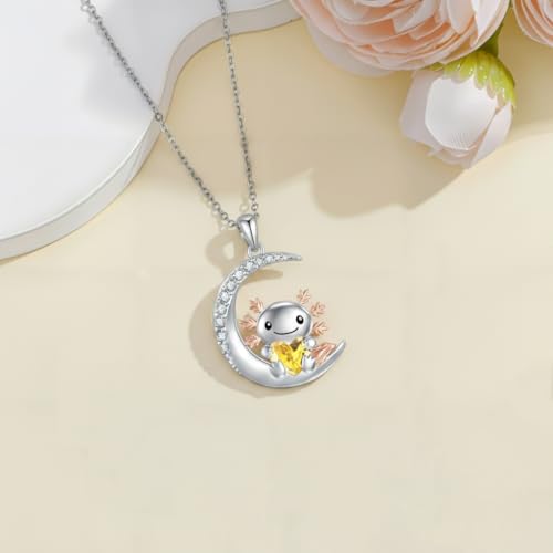 Image of PROESS Animal Birthstone Necklace 925 Sterling Silver Otter /Axolotl /Hippo /Elephant /Dachshund /Monkey /Red Panda Pendant Necklace Animal Birthstone Jewelry Gifts for Women