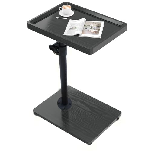 johgee Tavolino in legno con ruote, regolabile in altezza (49 – 82 cm), tavolino a forma di C, piano girevole a 360°, 40 x 30 cm, tavolini per soggiorno, divano, legno, nero
