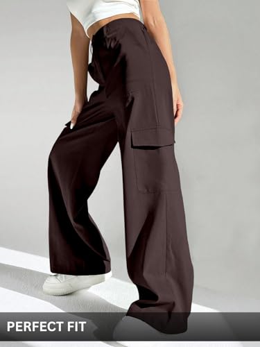 Image of GRECIILOOKS Cargo Pants For Woman | Trousers For Womans |High Waist Cotton Trouser for Women - Flared Parachute Pants with Side Pockets |Womens Cargo Pant | Elegant for College & Events (Available in Plus Size)