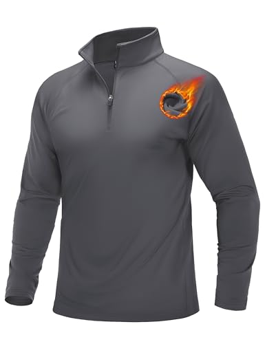 MAGCOMSEN Men's Thermal Base Layers Long Sleeve Gym Tops 1/4 Zip Jumpers Polo Shirts Darkgrey, XL