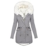 EMATOP Winterjacke Damen Hoodie Winter Warm Jacke Parka Lang Mantel Outdoorjacke mit Kapuze Fleecejacke Einfarbig Lässiges Sweatjacke Elegant Winterparka Steppmantel Bequemes Softshelljacke