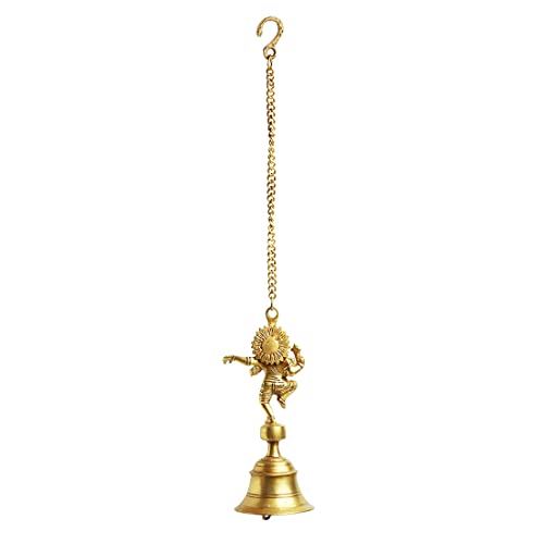 Image of ExclusiveLane 'Dancing Ganpati' Pure Brass Hanging Bells for Pooja Room (Set of 2, 3.4 x 3.4 x 9.3 Inch, 2.5 Kg) | Brass Bells for Mandir Temple Bell Hanging Temple Bells for Home Decoration