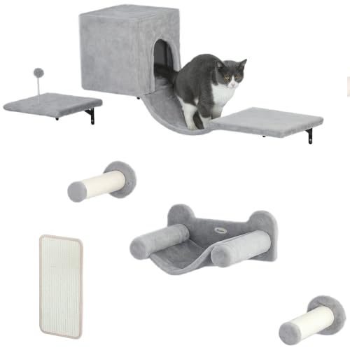 PawHut Juego de Pared de Escalada para Gatos Condominio 6 Piezas Gris