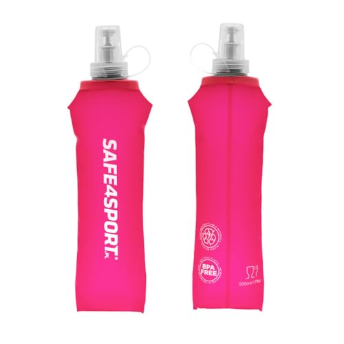 SAFE4SPORT Soft Flask 500 ml rosa - botella de agua plegable - botella de agua de TPU suave - botella deportiva suave