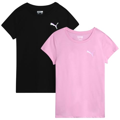 Image of PUMA Girls T Shirts - 2 Pack Short Sleeve Logo Graphic Tees - Casual Everyday Athletic Shirts for Girls (Sizes: S-XL)