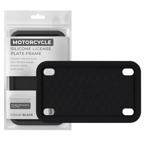 Rightcar Solutions Motorcycle License Plate Frame Premium Silicone Rust-Proof Rattle-Proof Weather-Proof Plate Holder Street Legal Custom Bike Tag Frame - Black