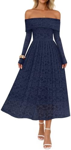 MEROKEETY Women's 2025 Fall Long Sleeve Floral Midi Dress Off Sho...