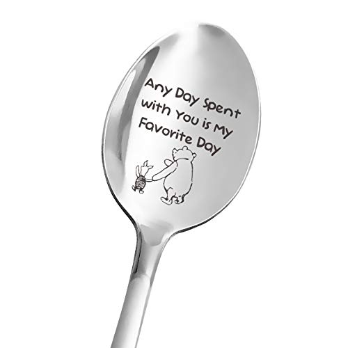 Authentic Crazy Deals Funny Spoon Engraved Stainless Steel for Women Men - Cute Spoon for Coffee/Ice Cream/Dessert/Cereal - Winnie the Pooh Spoon for Women Kids Teens Friends - Perfect for Birthday/Valentine/Christmas