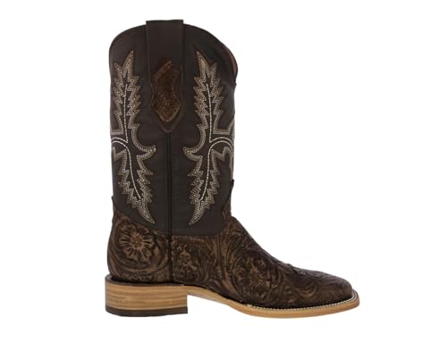 Texas Legacy Mens Brown Cowboy Boots Hand Tooled Leather Floral Square Toe2