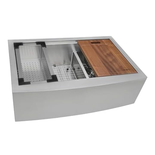 Ruvati 33" Apron-front Workstation Low-Divide Double Bowl 60/40 Farmhouse Kitchen Sink 16 Gauge Stainless Steel - RVH9201