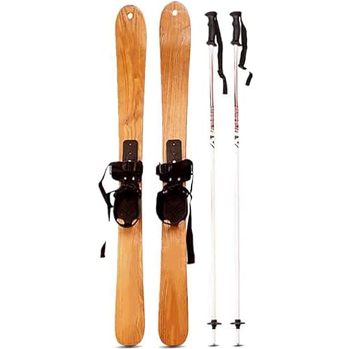 Holzski für Erwachsene und Outdoor Sport Ski Set mit Schneestöcke - Einzigartiges Holzmaserung Design für Skifahren und Eislaufen