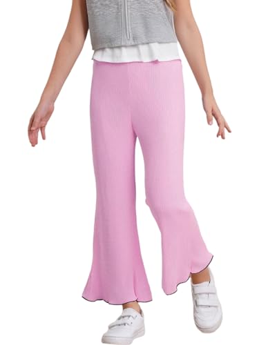Jugaoge Kids Girls Ribbed Flared Leggings High Waist Bell-Bottomed Bootcut Yoga Pants Casual Solid Pants
