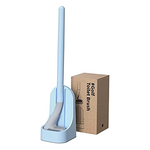 Ellxen Golf Toilet Brush and Holder Set,New Base Long-Handled Toilet Brush,No Dead Ends Golf Toilet Brush Set Wall-Mounted,Deep Cleaning Silicone Toilet Bowl Brush with Non-Slip Long Handle(Blue) Cover