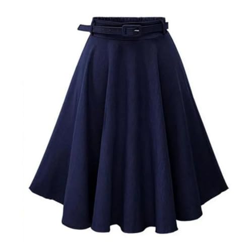 Women Pleated A-Line Midi Skirt Elastic Waist Button Front Flared Long Skirts with Belt