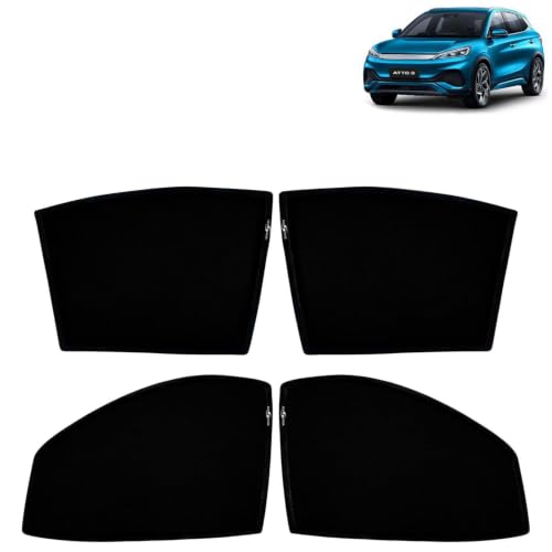 Image of KINGSWAY Car Sun Shade Curtains Only Compatible with BYD ATTO 3 (2022 Onwards) | Z-Black Fix-Type (Non-Magnetic) | UV & Heat Protection | Pack of 4 Pcs
