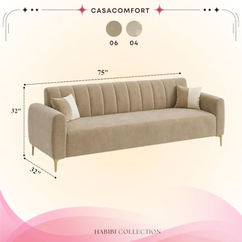 Image of Habibi Rich Velvet Suede 3 Seater Sofa Set | Spacious Soft Touch Comfort Seating | Modern Sofa for Living Room (Beige)