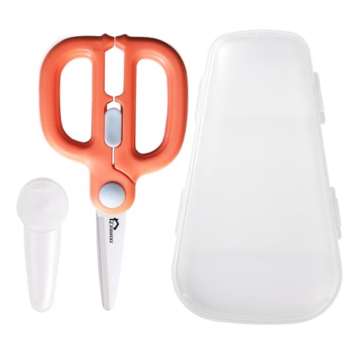 Image of Ceramic Baby Food Scissors with Travel Case, Dust Cover & Safety Lock, Toddle Scissors, Baby Led Weaning Food Cutter, Parent Must have for Baby & Toddle Feeding(Pizza, Meat, & Vegetables) (Orange)