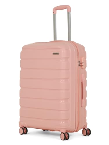 Image of Teakwood MA Trolley Bag, Hard with Zipper Closure, Adjustable Push Button & Cross Side Strap, Number Lock System 360 Degree (Medium, Rose)