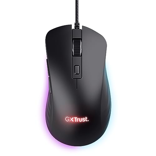 Trust Gaming GXT 924 Ybar+ Kabelgebundene Gaming Maus, 25600 DPI, 60% Recycelten Materialien, 6 Programmierbare Tasten, 25K Optischem Sensor, RGB LED-Beleuchtung, PC Maus mit Software - Schwarz