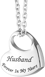 Cremation Jewellery for Ashes Men Forever in My Heart Carved Ashes Keepsake Pendant Name Necklace Urns for Human Ashes Dad Mum Son Brother Husband