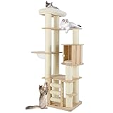 Tangkula 71” Tall Cat Tree, Multi-Layer Wood Cat Tower with Scratching Posts, Perch, Condo, Space Capsule, Ladder, Dangling Ball, Washable Cushions, Modern Cat Tree Tower for Indoor Cats Large Adult