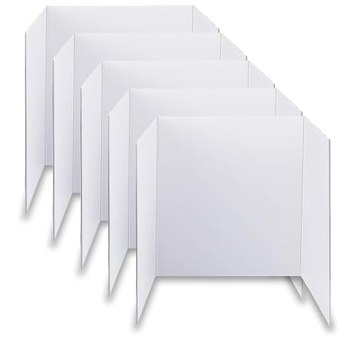 Image of Trifold Poster Board, 24 inch x 16 inch, 5-Pack, White Corrugated Project Boards for Science Fairs, School Projects, Event Displays, and Business Presentations