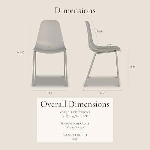 Image of Poly & BARK Isla Modern Kitchen Chairs Set of 4 - Plastic Dining Chair with Metal Legs - Quick Assembly Simple Cafe Chairs Plastic for Indoor or Outdoor - Feather Grey