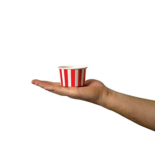[50 Count] Red Paper Ice Cream Cups - 4 oz Striped Dessert Bowls - Comes In Many Colors & Sizes! Frozen Dessert Supplies - Thumbnail 5