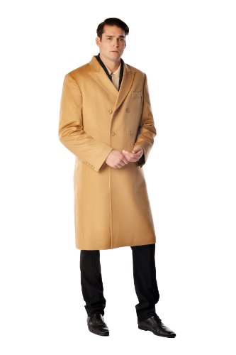 Cashmere Boutique: Men's Double Breasted Coat Overcoat Topcoat In 100% Pure Cashmere (Color: Camel Brown, Size: 42) #TOP1