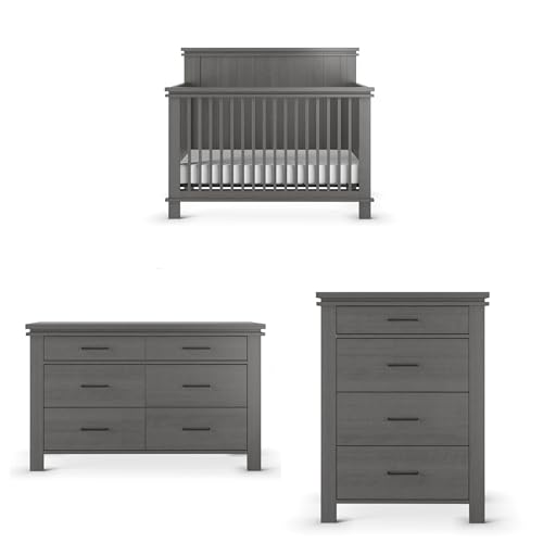 Child Craft Denman Crib, Dresser and Chest Nursery Set, 3-Piece, Includes 4-in-1 Convertible Crib, Dresser and Chest, Grows with Your Baby (Midnight Gray)